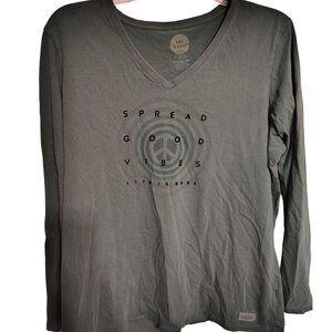 Life is Good XXL Spread Good Vibes Sage Green Long Sleeve T-Shirt, Peace Sign